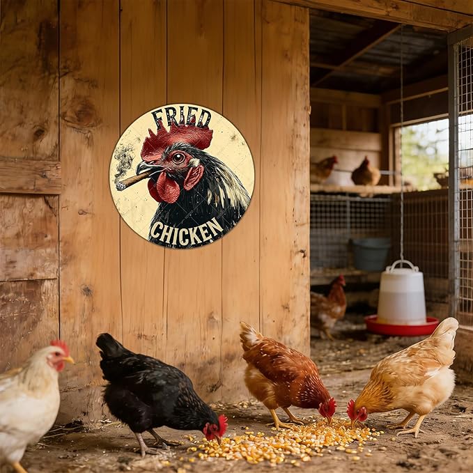 Farm Chicken Cock Hen Round Metal Tin Sign Rooster Fried Chicken Poster Home Decor Garage Bar Restaurant Kitchen Cafe Bar Pub Wall Art Decor 8 Inch