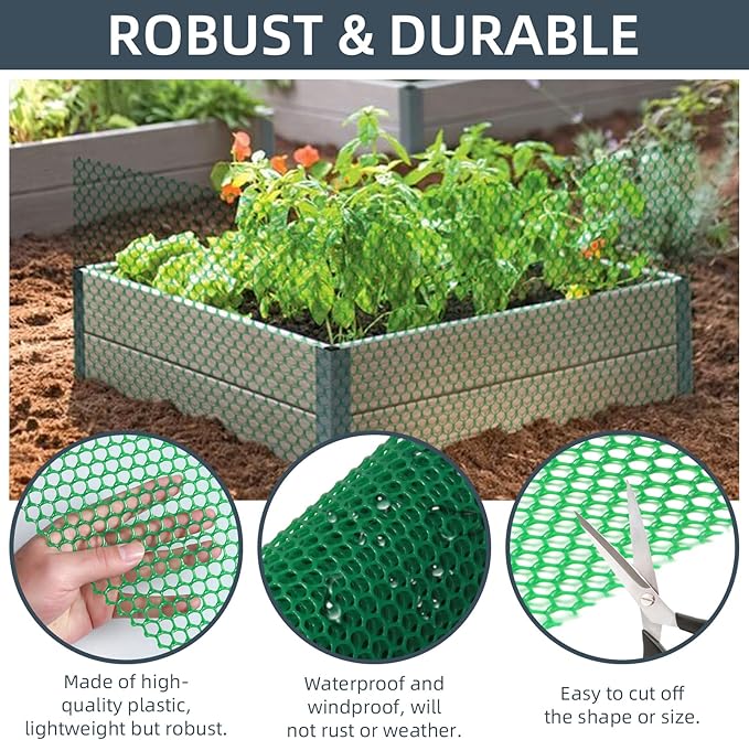 Plastic Wire Mesh Fence, 1.3ft x 50ft /15.7in x 600in Plastic Chicken Wire Fence Mesh Versatile Plastic Fencing Wire Netting Poultry Animal Barrier Fence with 150 Zip Ties for Garden & Farm, Green