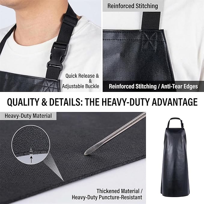 Homsolver Heavy Duty Vinyl Waterproof Apron for Unisex Adult, Ultra Lightweight, Chemical Resistant Industrial Work Apron
