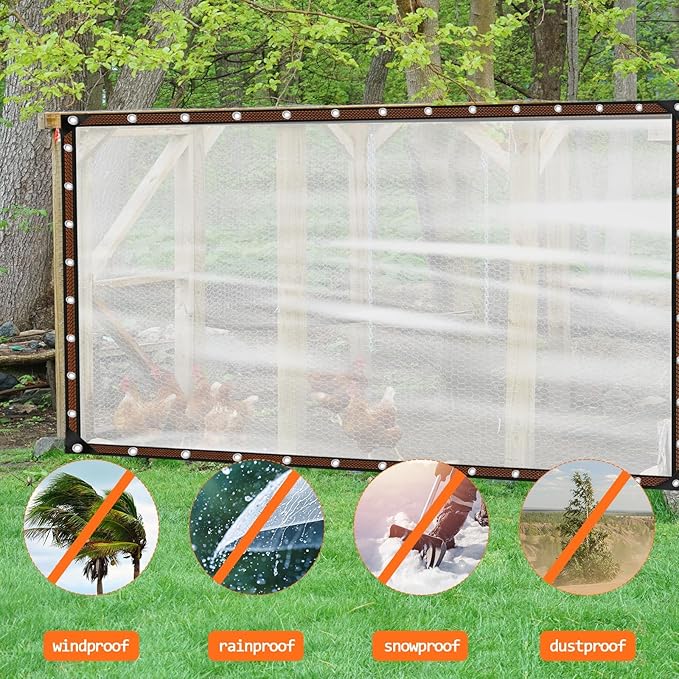 ZYP 13x16 FT Heavy Duty Clear Waterproof Tarps Outdoor Garden Rainproof Covering,Clear Vinyl Tarp with Grommets,Transparent Waterproof Tarpaulin for Covering Henhouse Porch Canopy Plant Camping