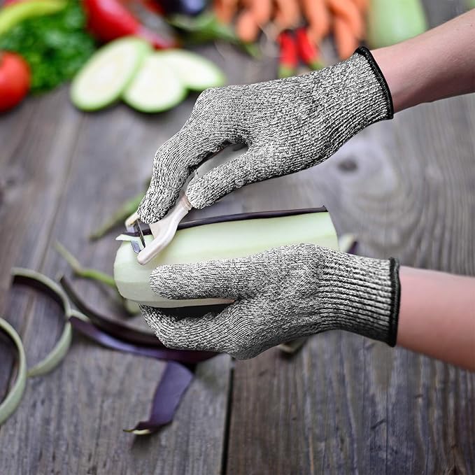 Evridwear Cut Resistant Gloves Food Grade Level 5 Kitchen Safety Protection (Gray, Medium)