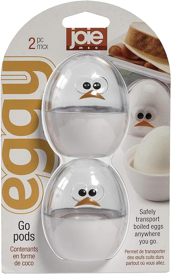 Joie Eggy Go Pods, Boiled Egg Holder for Travel or Fridge Storage, Hard Container with Twist On Lid, Compact for Lunch Bags, Cute Chicken Design, BPA-Free, Dishwasher Safe, 2 Pack