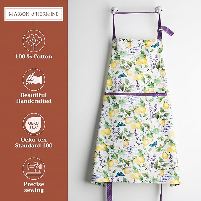 Maison d' Hermine 100% Cotton Apron for women with Pocket Kitchen Chef Apron for Men Cooking Easter Decorations