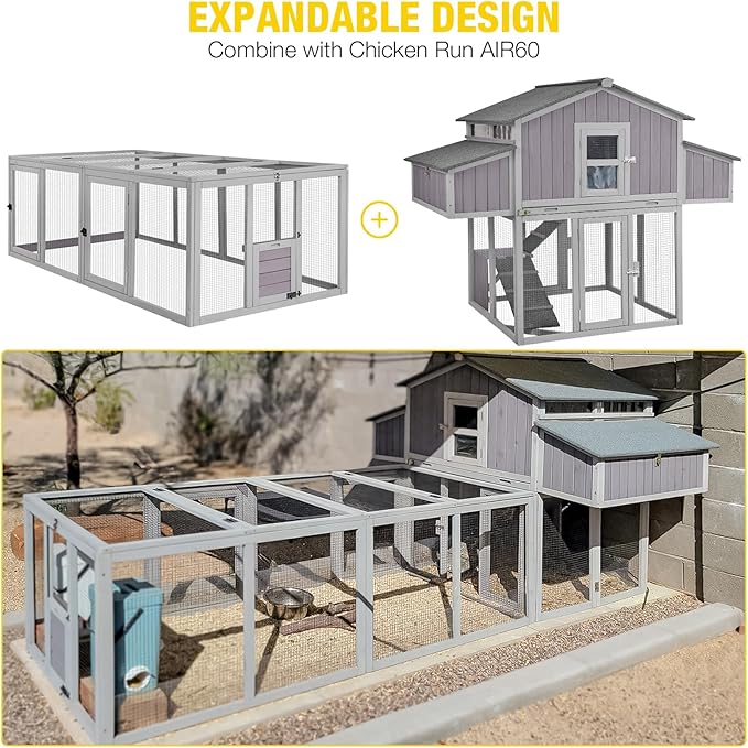 Aivituvin Chicken Coop Double Folding Fir Wood Chicken House with Large Nesting Box Poultry Cage Upgrade with Strong Iron Frame, Durable & Waterproof for 4-6 Hens Duck Coop