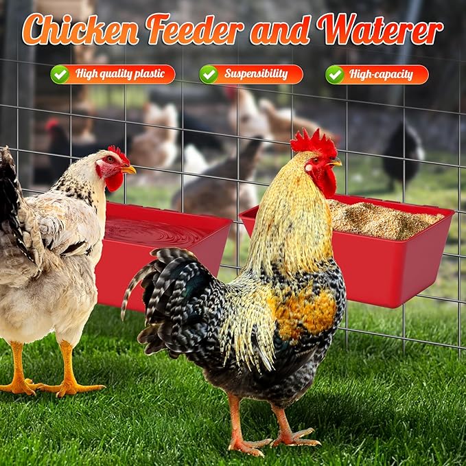 4 Pack Chicken Feeder Waterer Cups 2.5 Quart Hanging Chicken Waterer Trough Cage Cups No Mess Poultry Troughs for Dogs Duck Goose Rabbit Duck Pigeon Bird Quail Pet