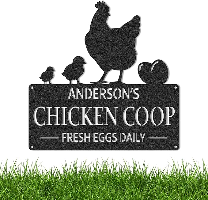 Personalized Chicken Coop Signs, Outdoor Chicken Coop Decor, Vintage Farmhouse Wall Decor, Custom Metal Name Sign for Farm Yard Garden Home, Gifts for Chicken Lovers Color02