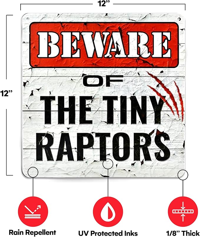Bigtime Signs Tiny Raptors Chicken Decor – 12" x 12" PVC Sign, Chicken Coop Accessories and Gifts for Chicken Owners
