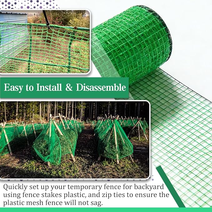 Garden Fence Temporary Fence, 4'x30' with 50 Zip Ties, Plastic Fencing Safety Fence Snow Fence, Construction Fencing for Yard, Deer, Pet, Rabbits, Chicken, Dogs, Animal Barrier, Green