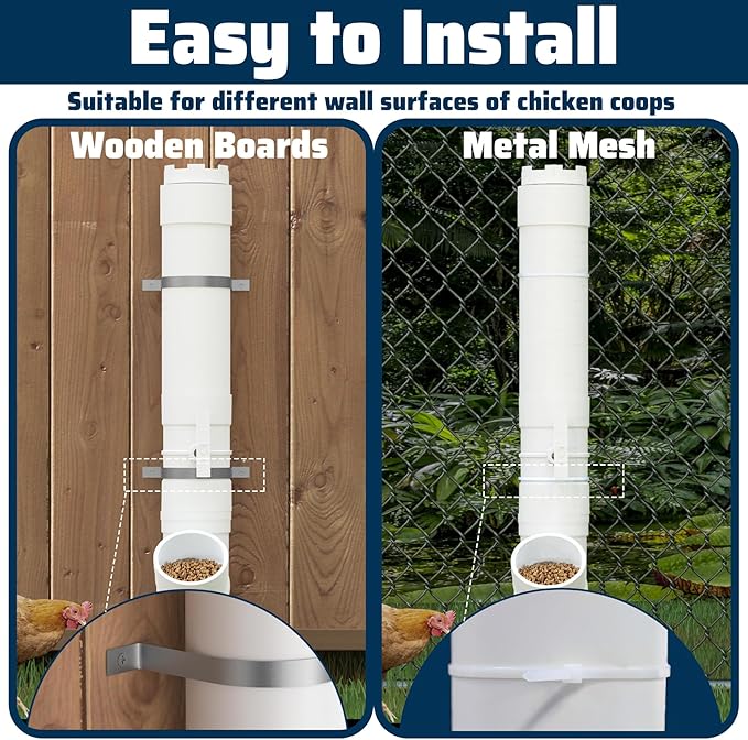 Automatic Chicken Feeder with Amount Controller,7 Pounds Capacity Hanging Chicken Feeder,Heavy Duty Pipe Chicken Coop Feeder No Waste,Poultry Gravity Feed Port for Chicken Feeding