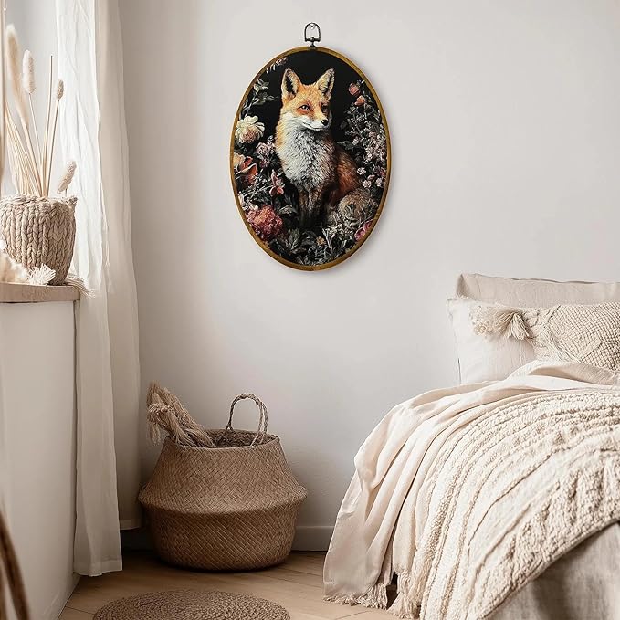 Fox wall decor, 8.6×11.4 inches high-density canvas with pre-installed hook for easy hanging, ideal for bedroom, living room, study, stylish boho framed art, and a gift for art lovers.