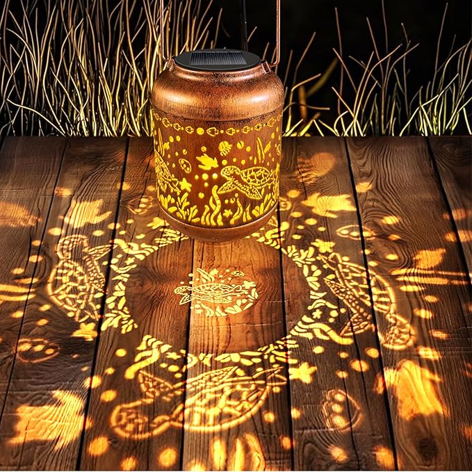 Solar Lanterns Outdoor Waterproof Sea Turtle Gifts for Garden Decor Gifts for Women Mom Grandma Hanging Metal Solar Lights Birthday Mothers Day Ornament Outside for Yard, Patio,Pathway