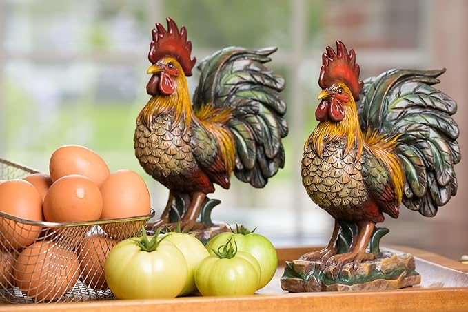 Farmhouse Decor, Decorative Roosters, Bookends, 2 Piece Set, Handcrafted, Chicken Lover Best Gift, Made in USA