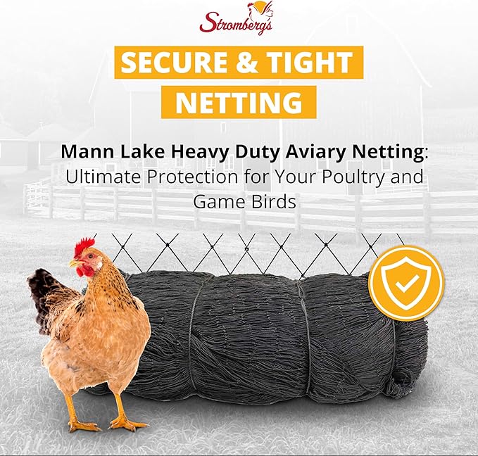 Stromberg’s 2” Mesh Heavy Duty Knotted Aviary Netting, UV Resistant Polyethylene Fiber for Game Birds, Pheasants & Poultry, 85 Lbs Break Strength Durable Against Weather and Predators