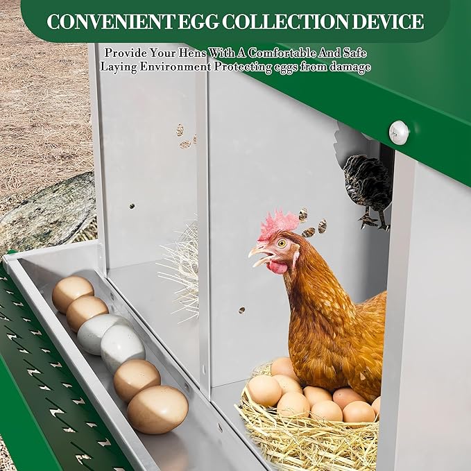 Chicken Nesting Box,10 Compartments Galvanized Steel Metal Chicken Laying Box with Roll Out Egg Collection,Wall Mount Chicken Nesting Boxes,Easy Egg Collection, Hen Roosting Boxes