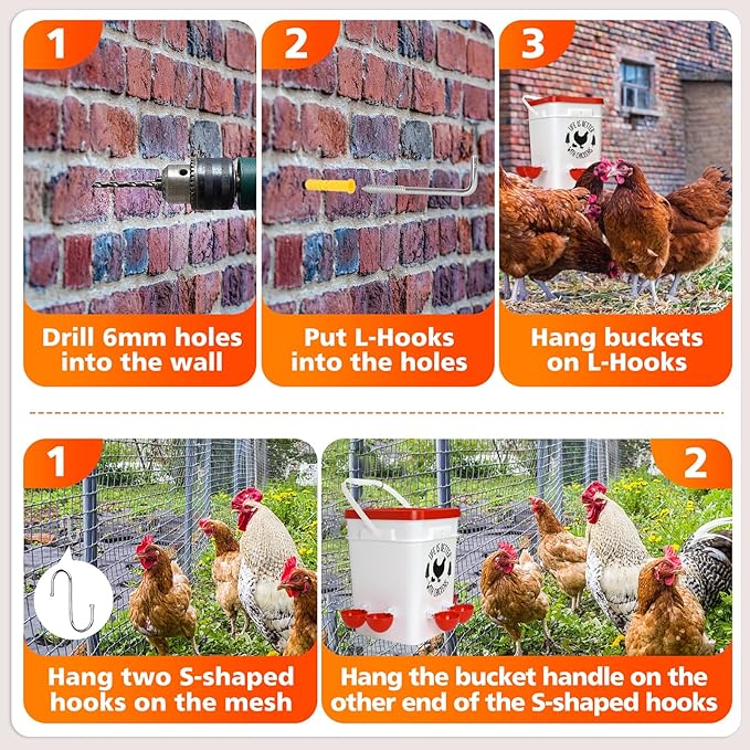 Tgeyd 5Gal/25Lb Large Chicken Feeder and Waterer Set (Rain Proof/No Waste), with S-Hooks for Easy Hanging