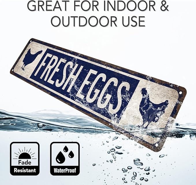 Fresh Eggs Chicken Coop Sign - Made In USA - Farm Fresh Eggs Chicken Décor Kitchen Décoration Hen House Sign Outdoor Sign 104180017016