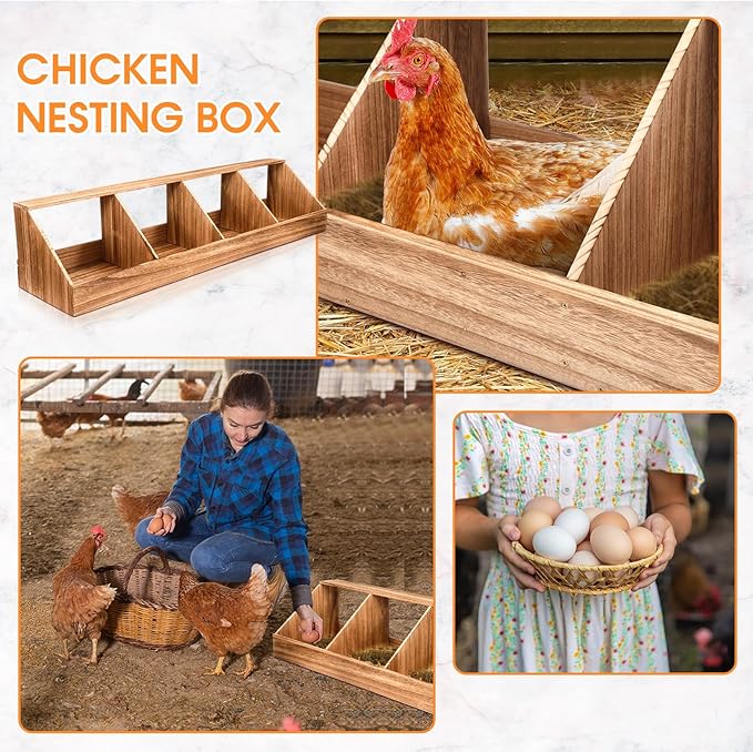 Chicken Nesting Boxes, Chicken Laying Boxes Coop Accessories Roosting Laying with Liners Large Bedding for Hens Birds Duck Coop Poultry Habitat Supplies(4 Compartment)