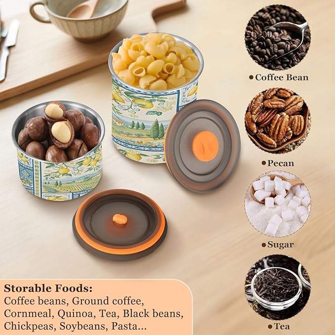 Farm Life Lemon Coffee Canister 30oz Stainless Steel Airtight Food Storage Container with Lid for Beans/Cereal Preserval