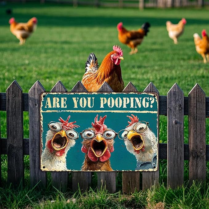 Funny Bathroom Chicken Signs Vintage Are You Pooping Chicken Metal Tin Signs Home Decor Toilet Wall Decor Art Humorous Bathroom Poster 12x16 Inch
