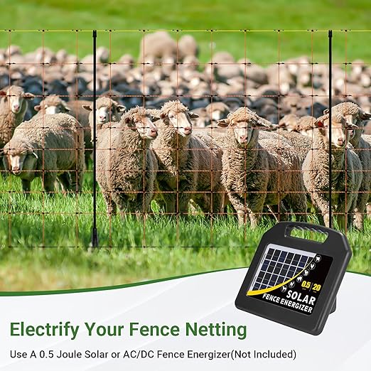 Electric Netting 35.4"H x 164'L, Electric Netting with Posts and Double-Spiked Stakes, Portable Electric Fence Netting for Backyards, Homesteads, Gardens, Farms, and Ranches