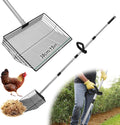 15-inch Chicken Poop Scooper with Ergonomic Grip, Adjustable 24"-63" Handle, 4-in-1 Multifunctional Litter Scoop for Chicken Coop, Goat Stall, Stable, and Pet Waste Cleanup