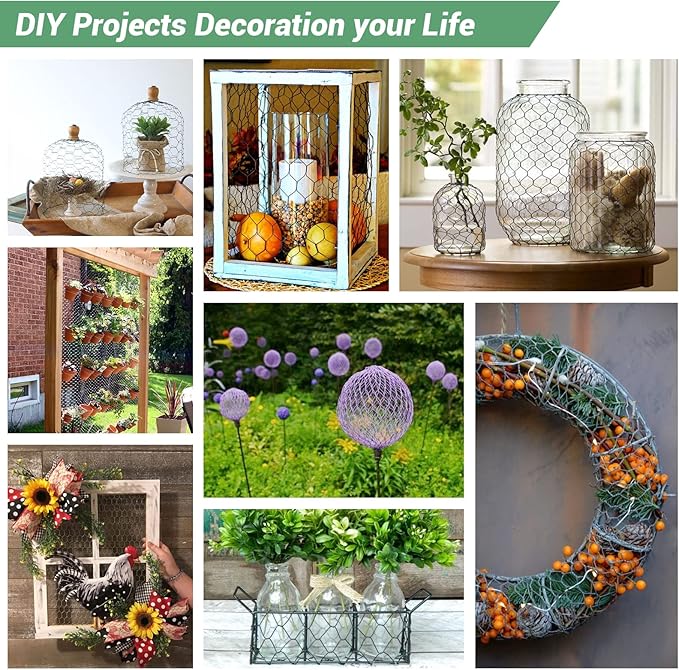 Chicken Wire for Floral Arrangements,13.78 x 118 Inch Lightweight Galvanised Hexagonal floral Chicken Wire Green Florist Wire for Garden Poultry Netting for Garden Protection with Wire Ties and Pliers