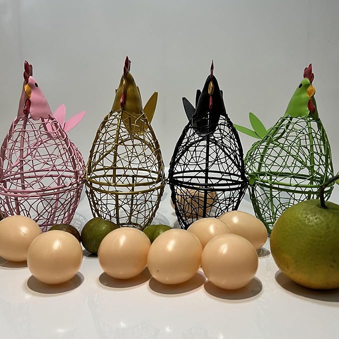 Wire Chicken Egg Basket for Desktop Decorative Ornaments,Egg Holder Chicken Shape Metal Egg Basket for Kids Gathering Fresh Eggs Farmhouse Rooster Wire Basket for Kitchen Countertop Decoration (Green)