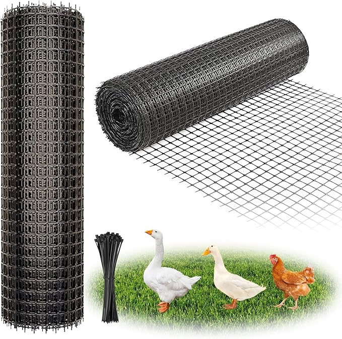 Heavy Duty Plastic Fence Roll 39" x 50' - 0.8x0.8 Inch Chicken Wire Mesh, Reusable Fencing for Garden, Rabbit/Poultry Protection, Balcony & Plant Defense (Black)