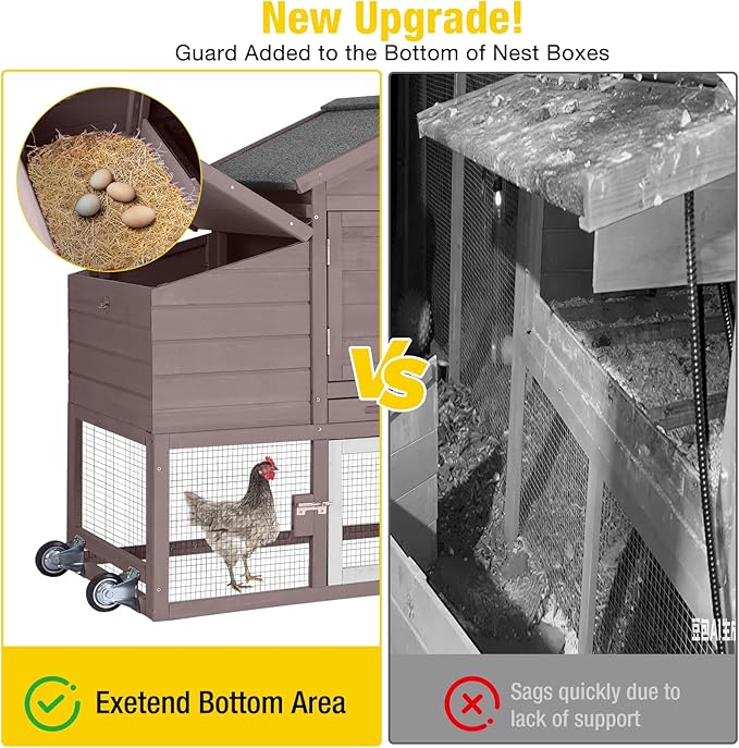 Aivituvin Chicken Coop with Run and Wheels, Mobile Outdoor Hen House Wooden Poultry Cage with Waterproof Roof (Brown, AIR23)