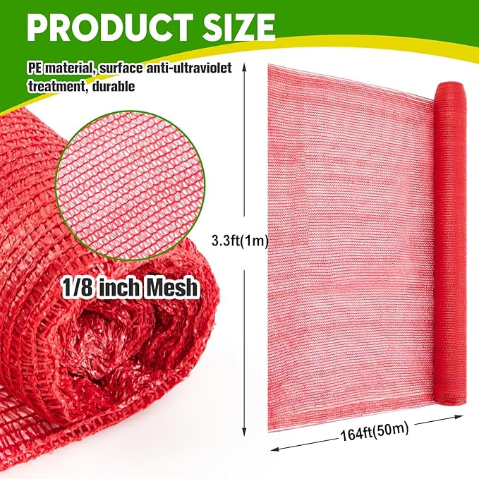 1 Roll 3.3' x 164' Safety Snow Fence Net HDPE High Visibility Temporary Barrier Construction Netting Safety Warning Roadblock for Snow Fencing Garden Poultry Driveway (Red)