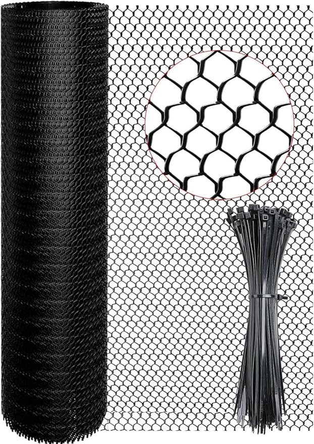 16In x 15Ft Plastic Chicken Wire Mesh Fencing, TOYPOPOR 500GSM Durable Heavy Duty Hexagonal Chicken Wire for Cat Dog Fencing, Garden Fence, Aquarium, Moss Pole, Aperture 0.4'', Rustproof, Easy to Cute
