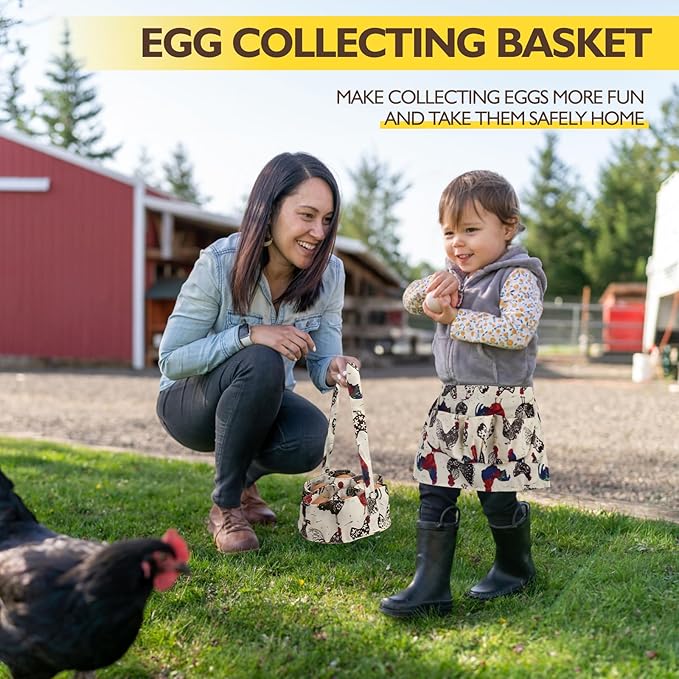 Egg Bags Hossmily Egg Basket Mini Egg Collecting Basket Egg Gathering Basket with 7 Pouches for Farmhouse Chicken Hen Duck Goose Housewife Garden Transporting Storage-2 Packs