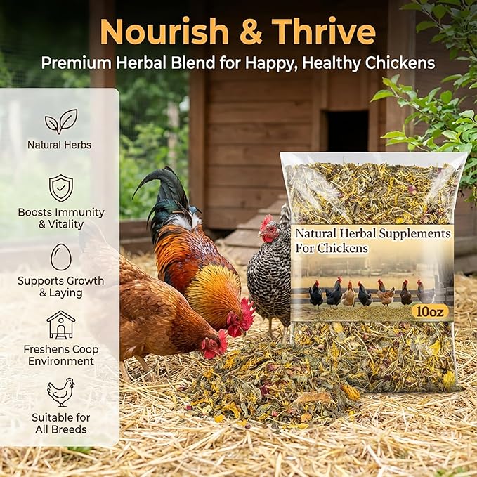 MAQIHAN Chicken Nesting Herbs - 10oz Dried Herbs & Flowers Mix for Coop Bedding, Natural Chicken Treats to Support Egg Laying, Feather Quality & Hen Wellness, Vacuum Sealed