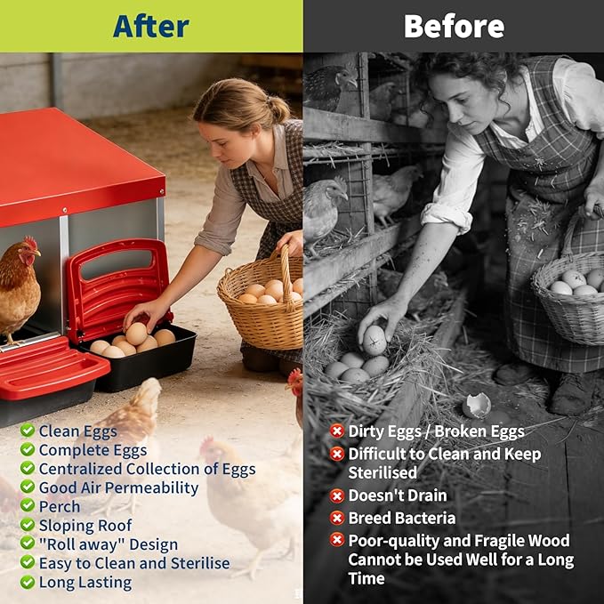 GarveeHome Chicken Nesting Boxes, 3 Compartments Metal Chicken Laying Box with Swing Perch, Roll Out Egg Collection with Large Vented Holes for Chickens, Hens, Large Egg Laying Boxes