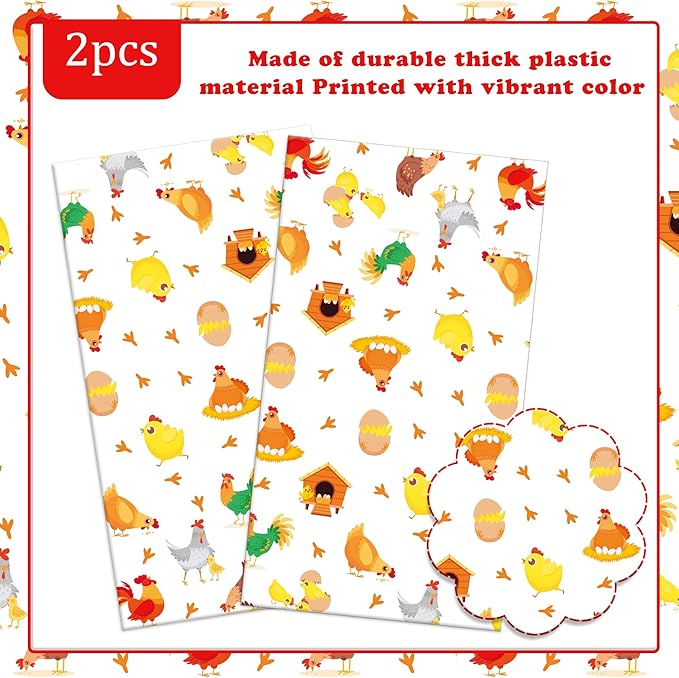 umoni Chicken Party Tablecloth Chicken Birthday Party Supplies 2PCS Chicken Birthday Table Covers Farm Chick Theme Tablecloths for Yard Hen Baby Shower Table Decor