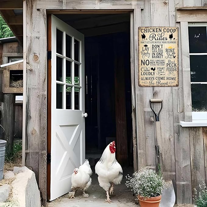 Funny Chicken Coop Metal Signs-Metal Sign Chicken Coop Accessories Posters Wall Art for Farmhouse Kitchen Home Decor 8x12inch