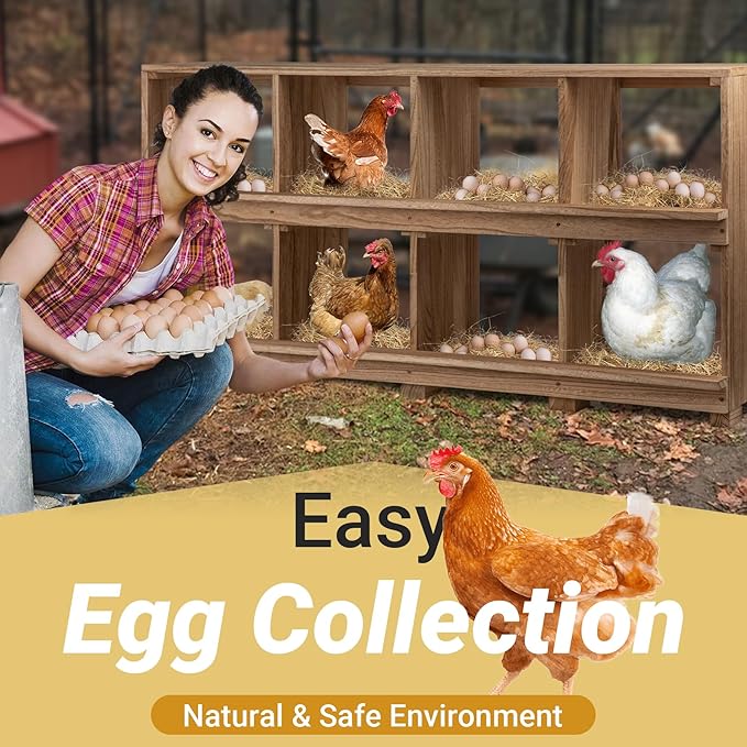 Nesting Boxes for Chickens 8 Compartment, Wall-Mounted Wooden Chicken Nesting Box, Ensuring Comfortable Egg Laying, Preventing Egg Falls, Perfect for Backyard and Poultry Farms