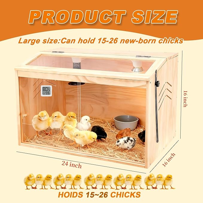 Chick Brooder Box,Brooder Box for Chicks,24"Lx16"Wx16"H, Ducks,Chicken Coop,Quail Cage,Quail coop,2 washable liners，Adjustable Temperature Control