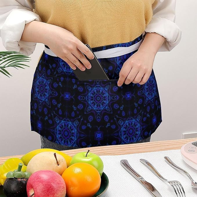 Unisex Apron for Cooking Server Waitress Half Waist Apron with 3 Pockets