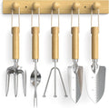 Wood Wall Hooks Organizer Gardening Tool Set, 6-Piece Garden Tools with 5 Sturdy Wooden Hooks for Wall, Rust-Proof Outdoor Garden Tool Set, Gardening Gifts for Women, Coat Rack Wall Mount