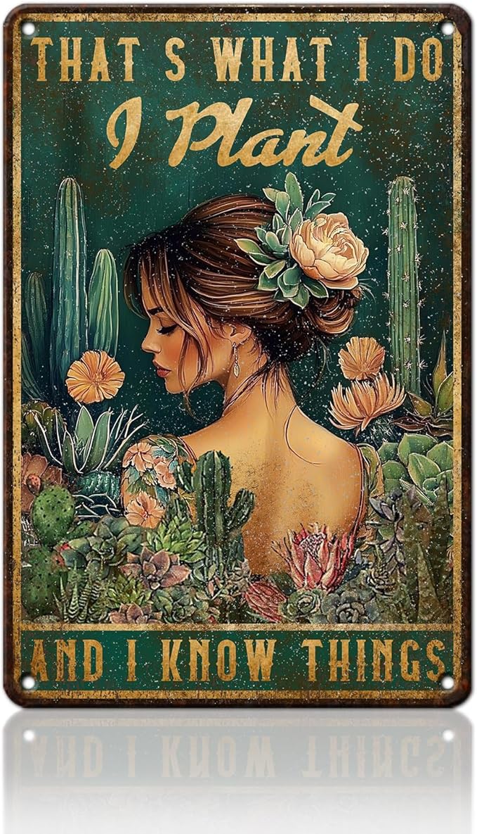 PEACHGARDEN Greenhouse Decor Garden Signs for Outside Metal That's What I Do I Plant Vintage Tin Sign Outdoor Garden Decor for Greenhouse Patio Yard 8x12inch