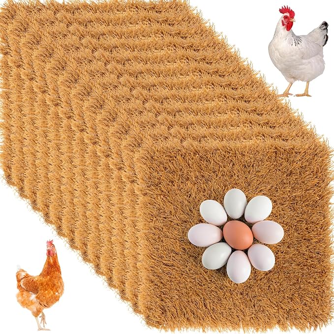 Zhengmy 12 Pcs Chickens Nesting Pads Set Nest Box Bedding Washable Nesting Pads for Chicken Coop, Artificial Grass Rug Carpet Synthetic Turf Mat, 12 x 12 x 1.2 Inches(Brown)