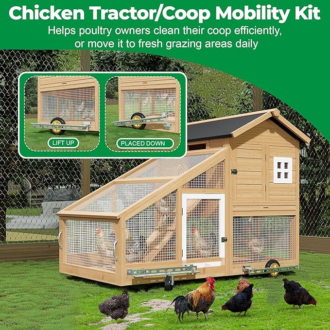Forestchill Chicken Coop Wheels Kit with Handles, 4 Pack Heavy Duty Casters with Handles, Universal Chicken Tractor Wheel Kit for Easy Lift & Move, Portable Chicken Coop Accessories