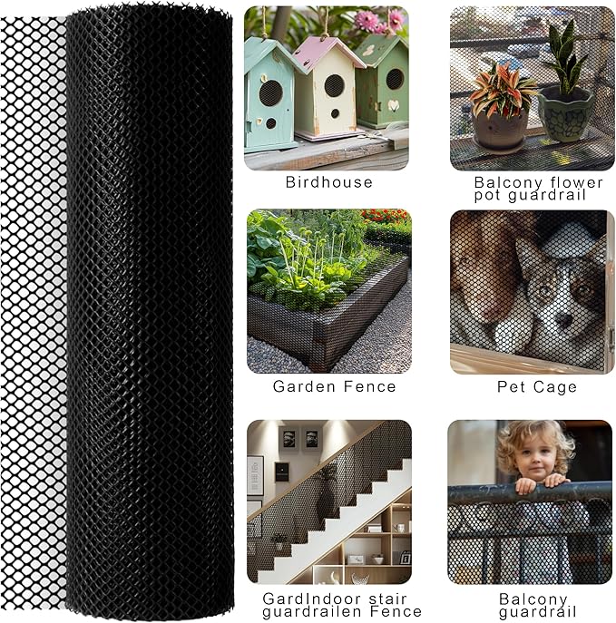 15.7 in x 19.7 FT Plastic Chicken Wire Fencing,Comes with 30 Twist Ties, Black Chicken Wire mesh,Poultry Netting,Poultry Fence,Chicken Wire for Crafts,Plastic Garden Fencing,Floral Chicken Wire