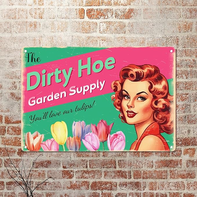 Dirty Hoe Garden Supply Retro Metal Sign Flowers Tulips Colorful Tin Sign For Garden Art Home Office Living Room Bar Cafe Club Wall Decor Hanging Painting 12 X 8 Inch