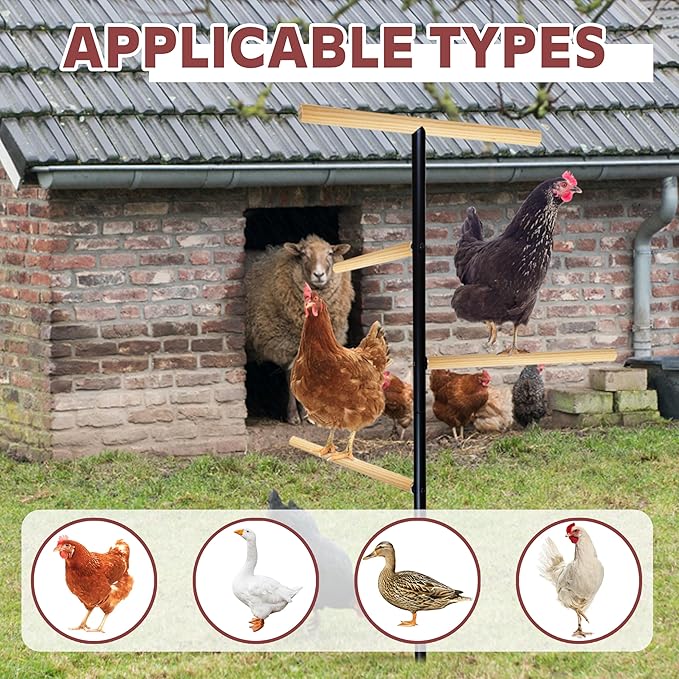 Extra Large Chicken Perch,Wooden Chicken Toys with Metal Ground Plug, Outdoor Birds Training Platform, Chicken Coop Accessories for Poultry Rooster Chicks Large Bird Chicks Parrot