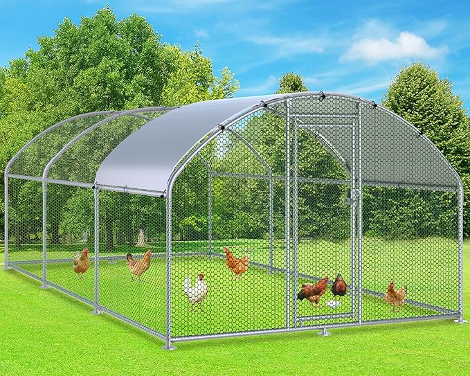 Large Metal Chicken Coop Run, 19.2x9.8x6.2 ft Chicken Runs for Yard with Cover, Walk-in Chicken Pen for 18-24 Hens, Anti-Rust Poultry Cage with Stable Wind-Resistant Dome Roof Design
