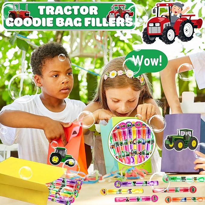 Tractor Party Favors for Kids - 24PCS Farm-Themed Mini Bubble Wands, Great for Birthday Supplies, Piñata Fillers, Goodie Bags & Classroom Rewards