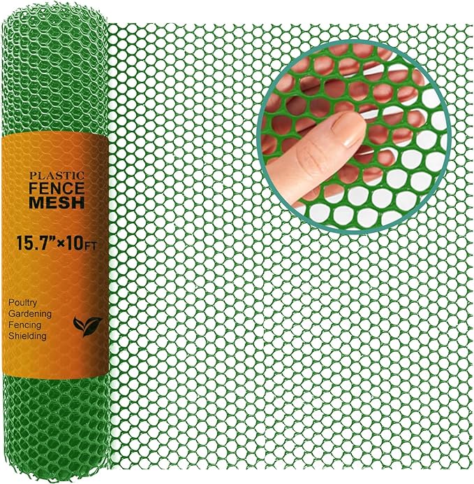 Chicken Plastic Wire Fencing Mesh - Heavy-Duty Plastic Chicken Black Wire Fence Mesh for Gardening, Barrier Netting, Poultry Dogs Rabbit Fencing (Green, 15.7IN x 10FT)