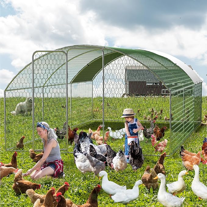 Large Metal Chicken Coop, Outdoor Chicken Runs for Yard with Cover,Large Chicken Run with Upgrade Tri-Supporting,Waterproof and UV-Resistant,Walk-in Poultry Cage for Farm Yard(9.8'l x 19.7'w x 6.6'h)